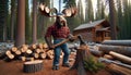 Anthropomorphic Moose Chopping Wood