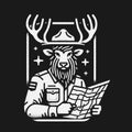 Anthropomorphic moose park ranger in uniform reading a trail map Royalty Free Stock Photo