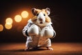 Anthropomorphic mouse character with white boxing gloves, generative ai