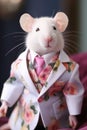 The Anthropomorphic mouse is wearing a stylish jacket. rat in glam fashionable outfits. Creative animal concept