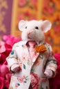 The Anthropomorphic mouse is wearing a stylish jacket. rat in glam fashionable outfits. Creative animal concept