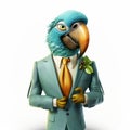 Anthropomorphic Parrot In Turquoise Suit - Vincent Callebaut Style Illustration