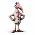 Anthropomorphic Pelican: A Satirical Cartoon Character In Photorealistic Rendering Royalty Free Stock Photo