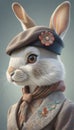 Anthropomorphic Rabbit Dressed in an Attire, Complete with a Pink Hat, Generative AI