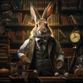 Anthropomorphic rabbit in vintage clothing. Digital art illustration