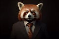 Anthropomorphic red panda dressed suit. Generate Ai