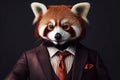 Anthropomorphic red panda dressed suit style. Generate Ai