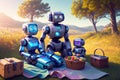 Anthropomorphic robots have a rest outdoor. Generative Ai