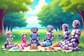 Anthropomorphic robots have a rest outdoor. Generative Ai