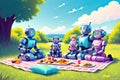 Anthropomorphic robots have a rest outdoor. Generative Ai
