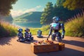 Anthropomorphic robots have a rest outdoor. Generative Ai