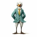 Anthropomorphic Seagull In Green Turquoise Suit - Realistic Surrealism Art