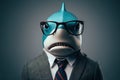 Anthropomorphic shark dressed in a suit and glasses like a businessman. Business Concept in retro Royalty Free Stock Photo