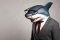 Anthropomorphic shark dressed in a suit and glasses like a businessman. Business Concept in retro Royalty Free Stock Photo