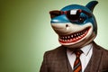 Anthropomorphic shark dressed in a suit and glasses like a businessman. Business Concept in retro Royalty Free Stock Photo