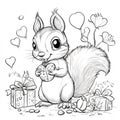 squirrel party with balloons, gift and hearts Royalty Free Stock Photo