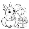 squirrel party with balloons, gift and hearts Royalty Free Stock Photo