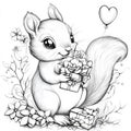 squirrel party with balloons, gift and hearts Royalty Free Stock Photo