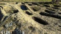 Anthropomorphic tombs carved out of sandstone. San Andres de Ciguenza Necropolis dating from the high medieval era