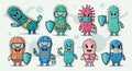 Anthropomorphized bacteria characters in vibrant colors such as Royalty Free Stock Photo