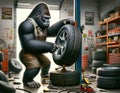 Gorilla Tire Technician in a Garage Royalty Free Stock Photo