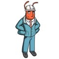 Anthropomorphous humanized ant builder foreman. Hand drawn painted character, vector Royalty Free Stock Photo