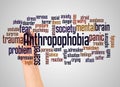 Anthropophobia fear of people or society word cloud and hand with marker concept