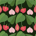 Anthurium seamless pattern. Art design element red, pink flowers, green leaves stock vector illustration Royalty Free Stock Photo