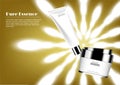 Anti-aging cream on gold background with zooming light effect