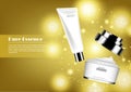 Anti-aging cream with gold glowing light effect, vector cosmetic