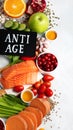 Anti Aging foods on light background Royalty Free Stock Photo