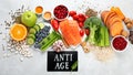 Anti Aging foods on light background Royalty Free Stock Photo