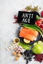 Anti Aging foods on light background Royalty Free Stock Photo