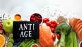 Anti Aging foods on light background Royalty Free Stock Photo