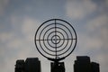 The anti-aircraft angled sig of the sighting column on a blurred background of the evening sky close-up