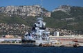 The anti-aircraft destroyer Cassard of the French Navy docked in the France Navy base at the harbor of Toulon , France.