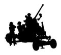 Anti-aircraft gun system silhouette. Military set