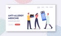 Anti-Allergy Medicine Landing Page Template. Doctor Character Prescribe Anti Histamines to Woman with Allergy on Cat Fur