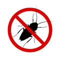 Anti-cockroach icon, pest control, destruction of parasites, stop insect , black contour, isolated, white background