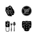 Anti consumerist lifestyle black glyph icons set on white space