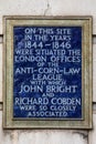 Anti Corn Law League Blue Plaque in London, UK