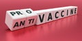 Anti coronavirus covid-19 vaccine concept. Cubes with words: vaccination, anti, pro