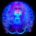 Anti-coronavirus horoscope. A series of Zodiac signs in neon technique. Aquarius Sign Royalty Free Stock Photo