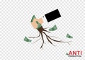 Anti corruption campaign idea by hand pull up the cash to cheat elimination isolated on transparency background Royalty Free Stock Photo