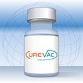 Anti Covid-19 vaccine vial with CureVac label, vector illustration, editorial