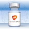 Anti Covid-19 vaccine vial with Glaxo GSK label, vector illustration