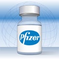 Anti Covid-19 vaccine vial with Pfizer label, vector illustration