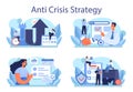 Anti crisis strategy concept set. Business planning during financiall crisis