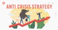 Anti Crisis Strategy Landing Page Template. Power Team Characters Climbing at Huge Growing Arrow Graph with Elephant