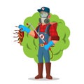 Anti Germs Vector. Exterminator. Spraying Pesticide. Chemical Protective Suit Termites. Disinfection. Cartoon Character